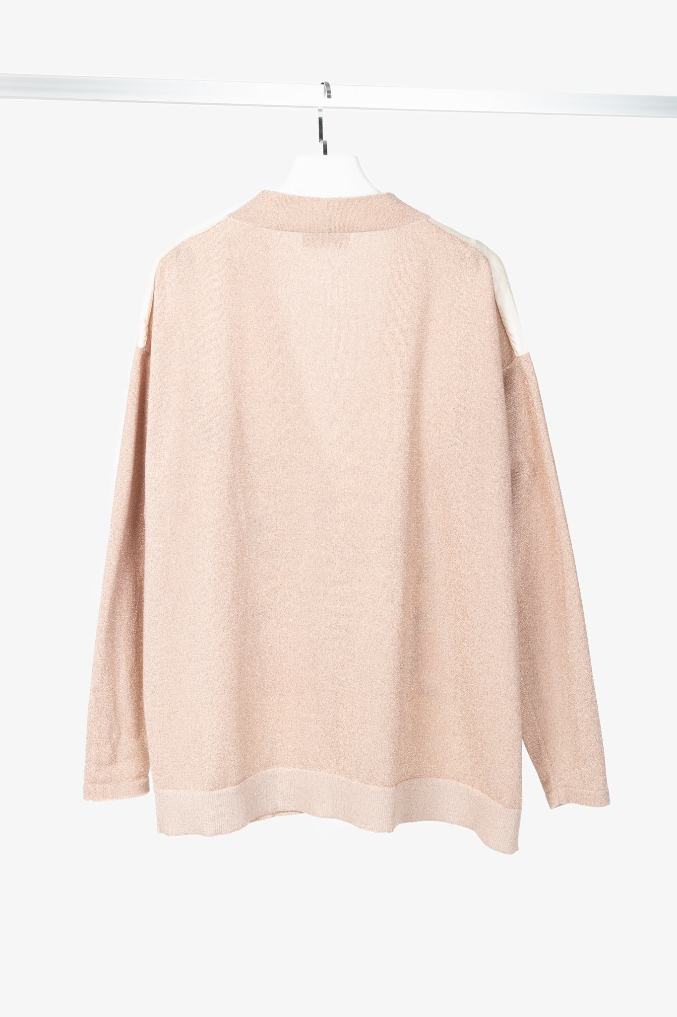 Lanvin AW20 Pale Pink Babar-Print Lame-Knit Cardigan