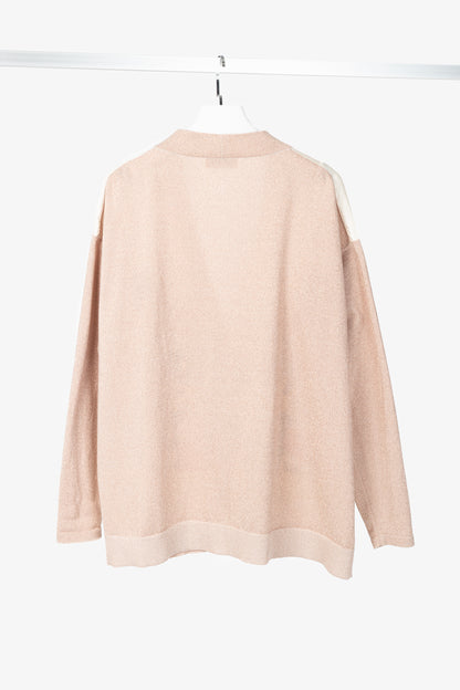 Lanvin AW20 Pale Pink Babar-Print Lame-Knit Cardigan