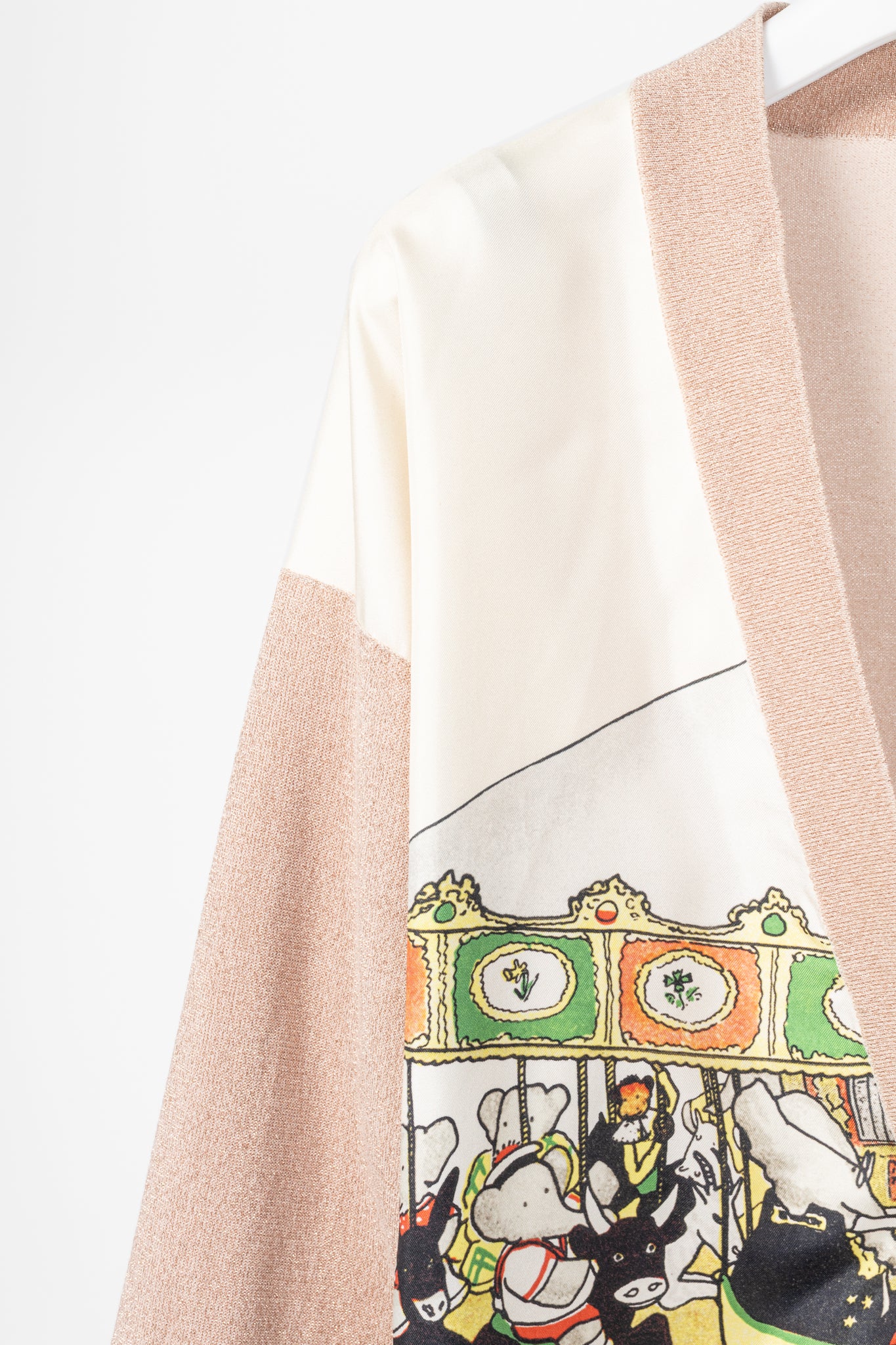 Lanvin AW20 Pale Pink Babar-Print Lame-Knit Cardigan