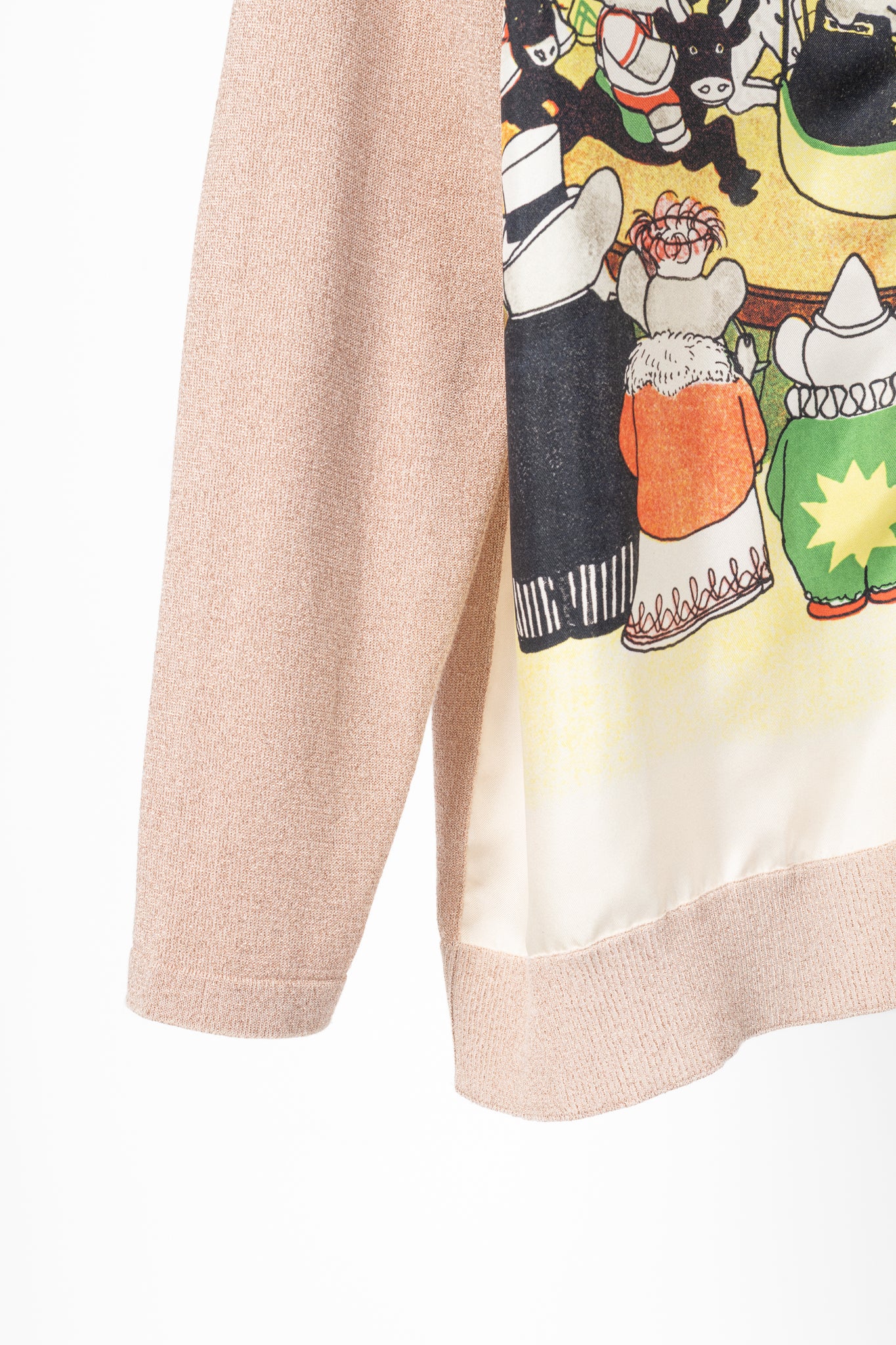 Lanvin AW20 Pale Pink Babar-Print Lame-Knit Cardigan