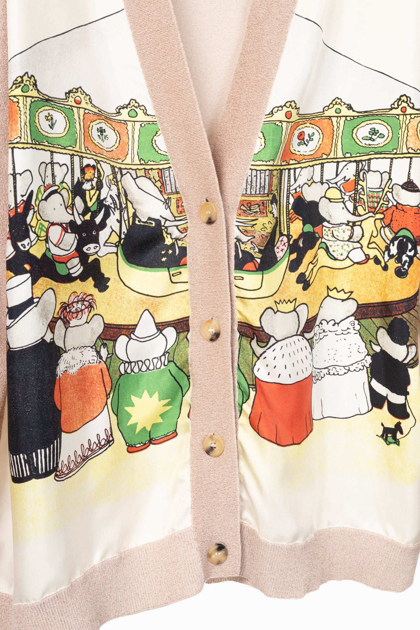 Lanvin AW20 Pale Pink Babar-Print Lame-Knit Cardigan