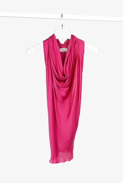 Lanvin SS/13 Fuchsia Silk Charmeuse Cowl-Neck Blouse