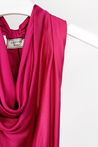 Lanvin SS/13 Fuchsia Silk Charmeuse Cowl-Neck Blouse
