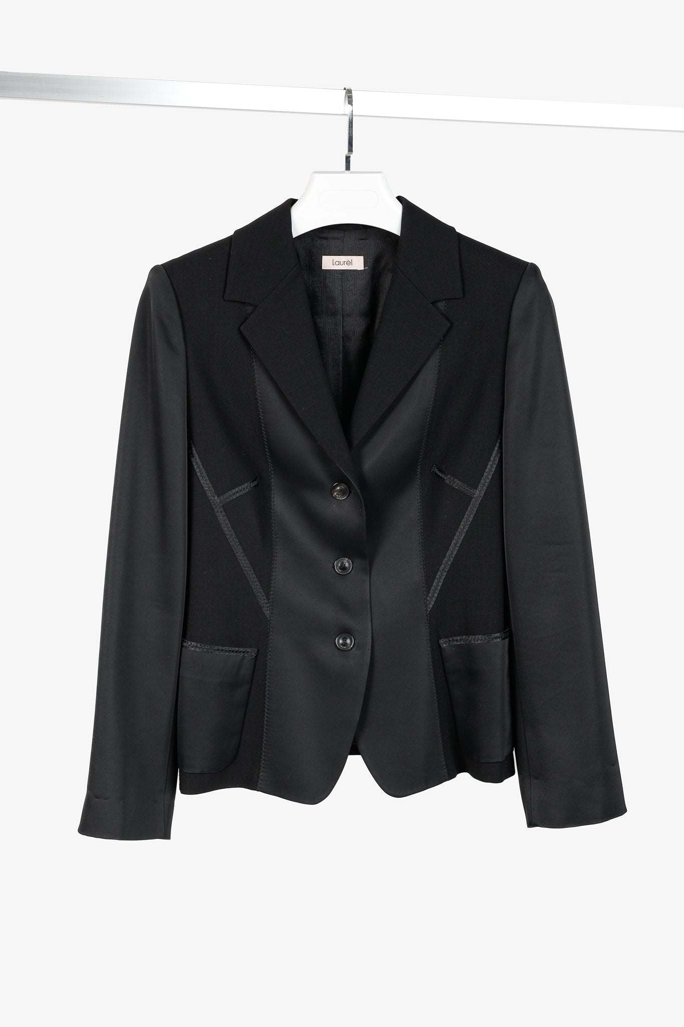 Laurel Black Wool & Satin Trim-Detail Blazer
