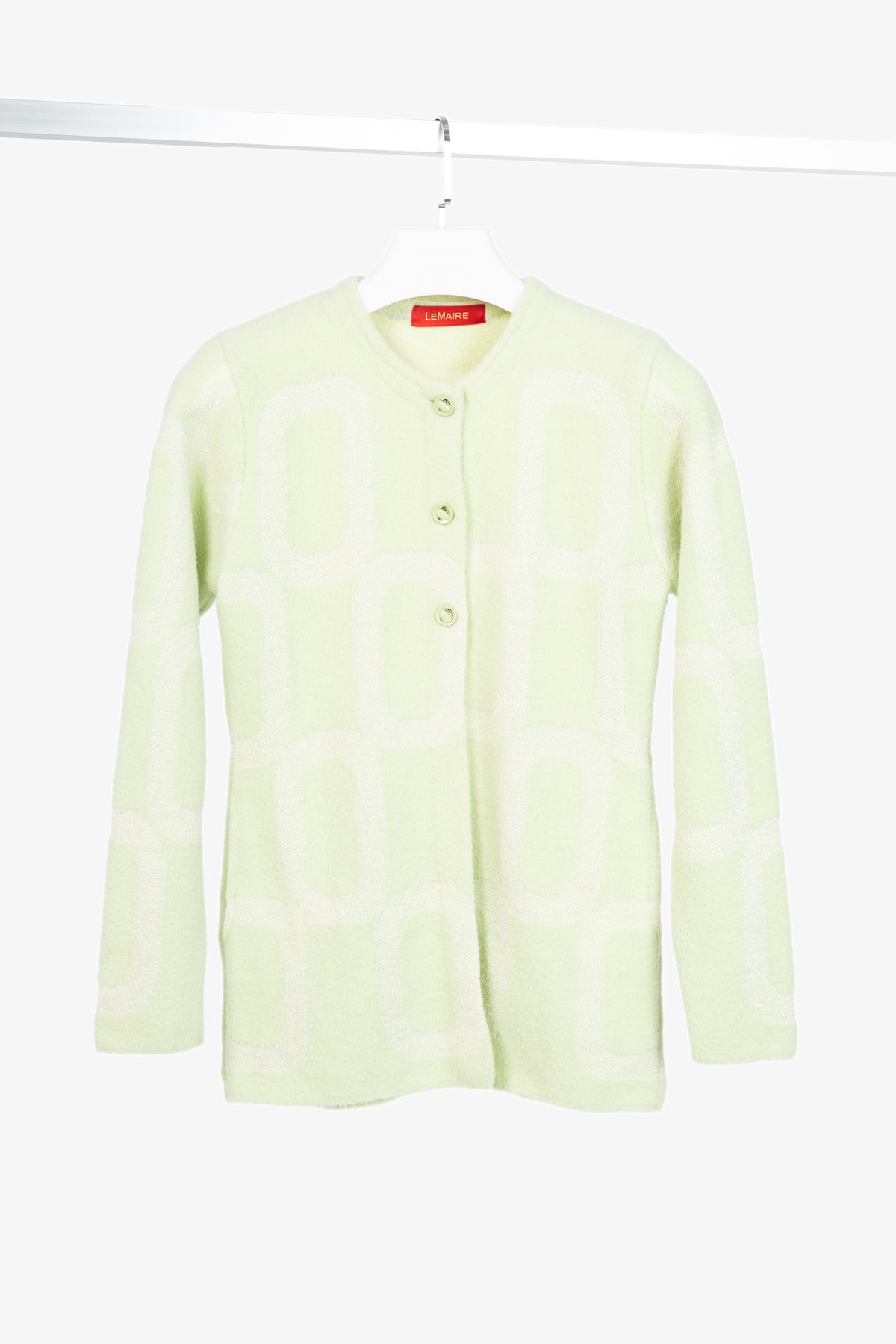 LEMAIRE Green Lame Geometric-Jacquard Button Cardigan