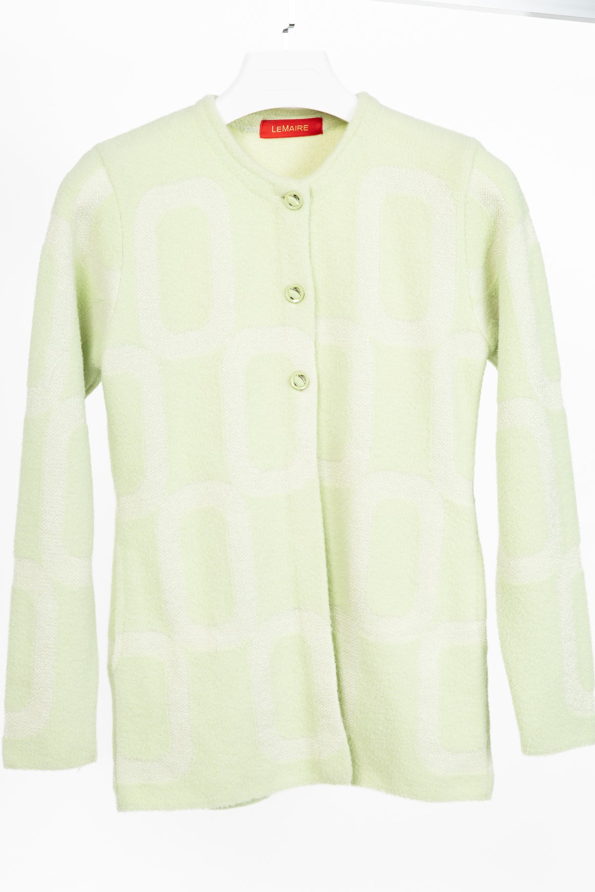 LEMAIRE Green Lame Geometric-Jacquard Button Cardigan