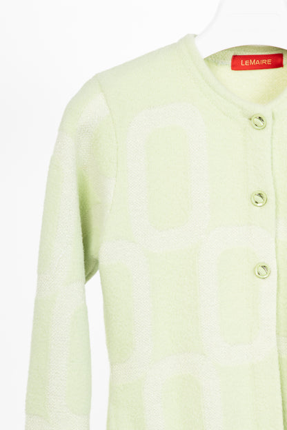 LEMAIRE Green Lame Geometric-Jacquard Button Cardigan