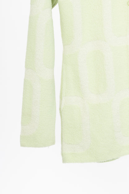 LEMAIRE Green Lame Geometric-Jacquard Button Cardigan