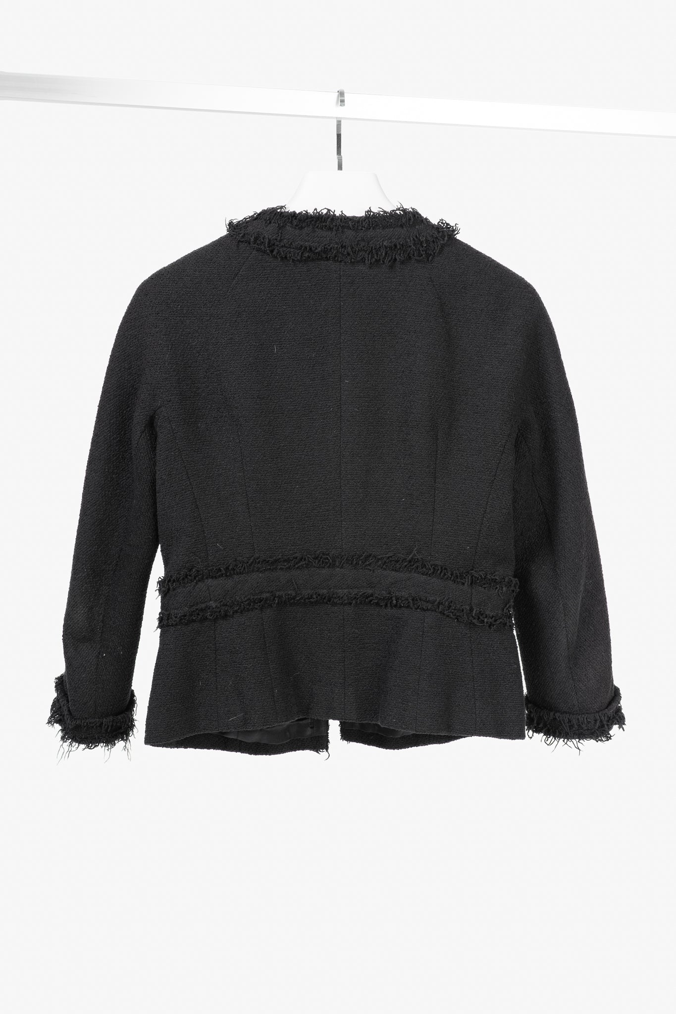 Lida Baday Black Boucle Tweed Fringe-Trim Jacket