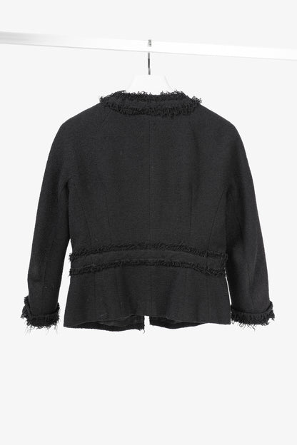Lida Baday Black Boucle Tweed Fringe-Trim Jacket