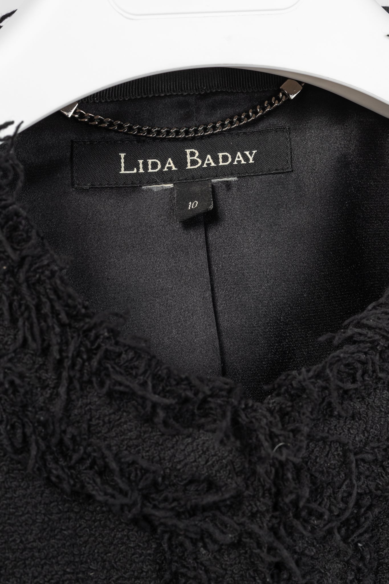 Lida Baday Black Boucle Tweed Fringe-Trim Jacket