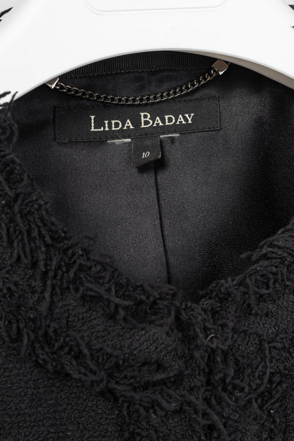 Lida Baday Black Boucle Tweed Fringe-Trim Jacket