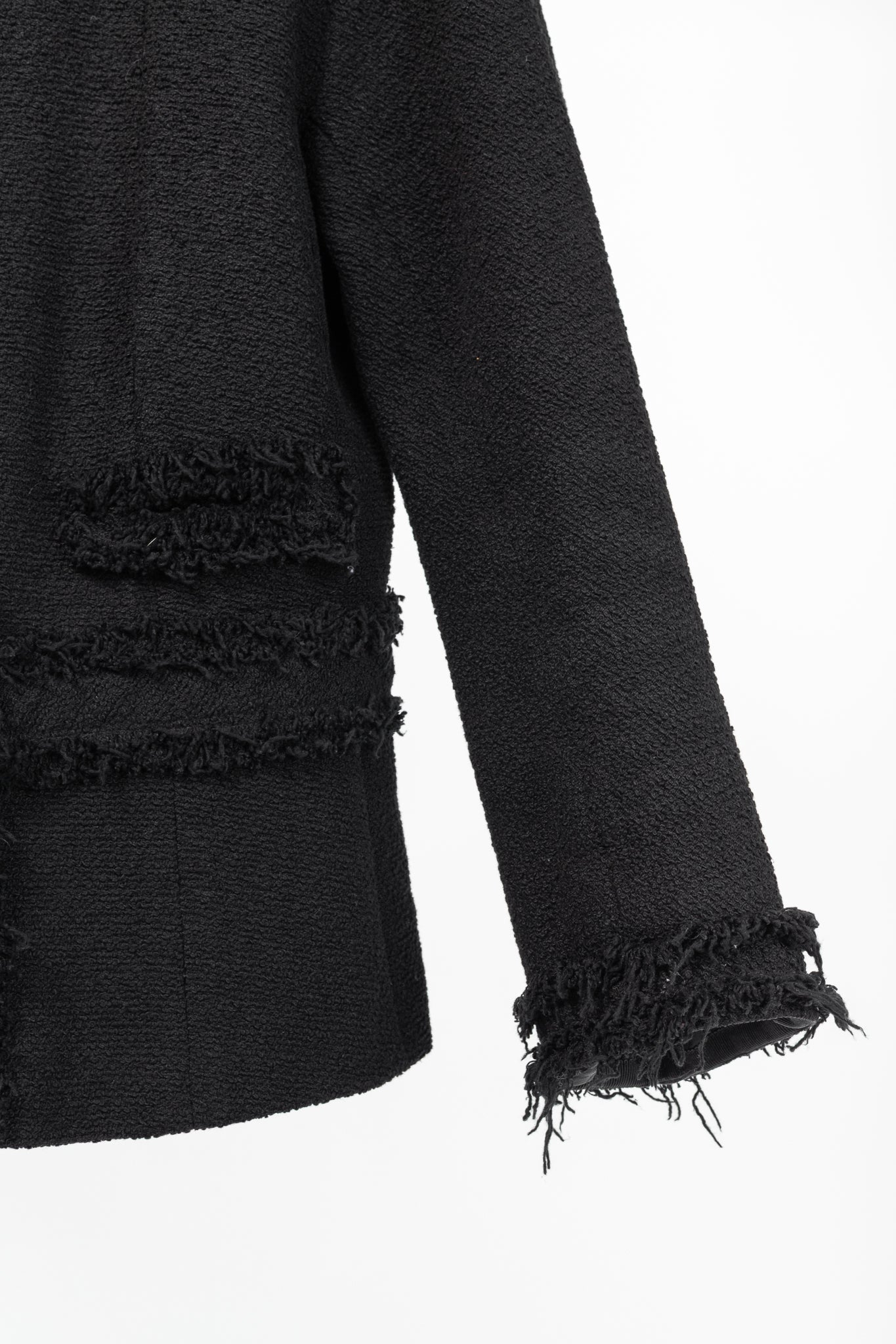 Lida Baday Black Boucle Tweed Fringe-Trim Jacket