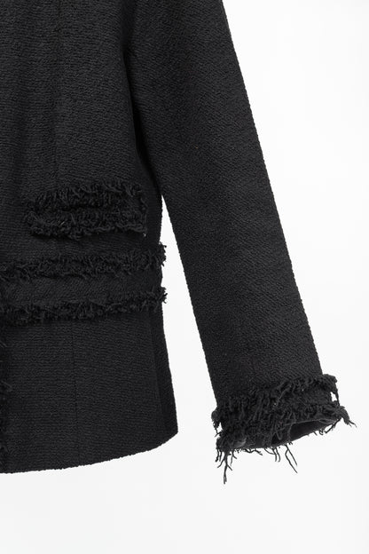 Lida Baday Black Boucle Tweed Fringe-Trim Jacket