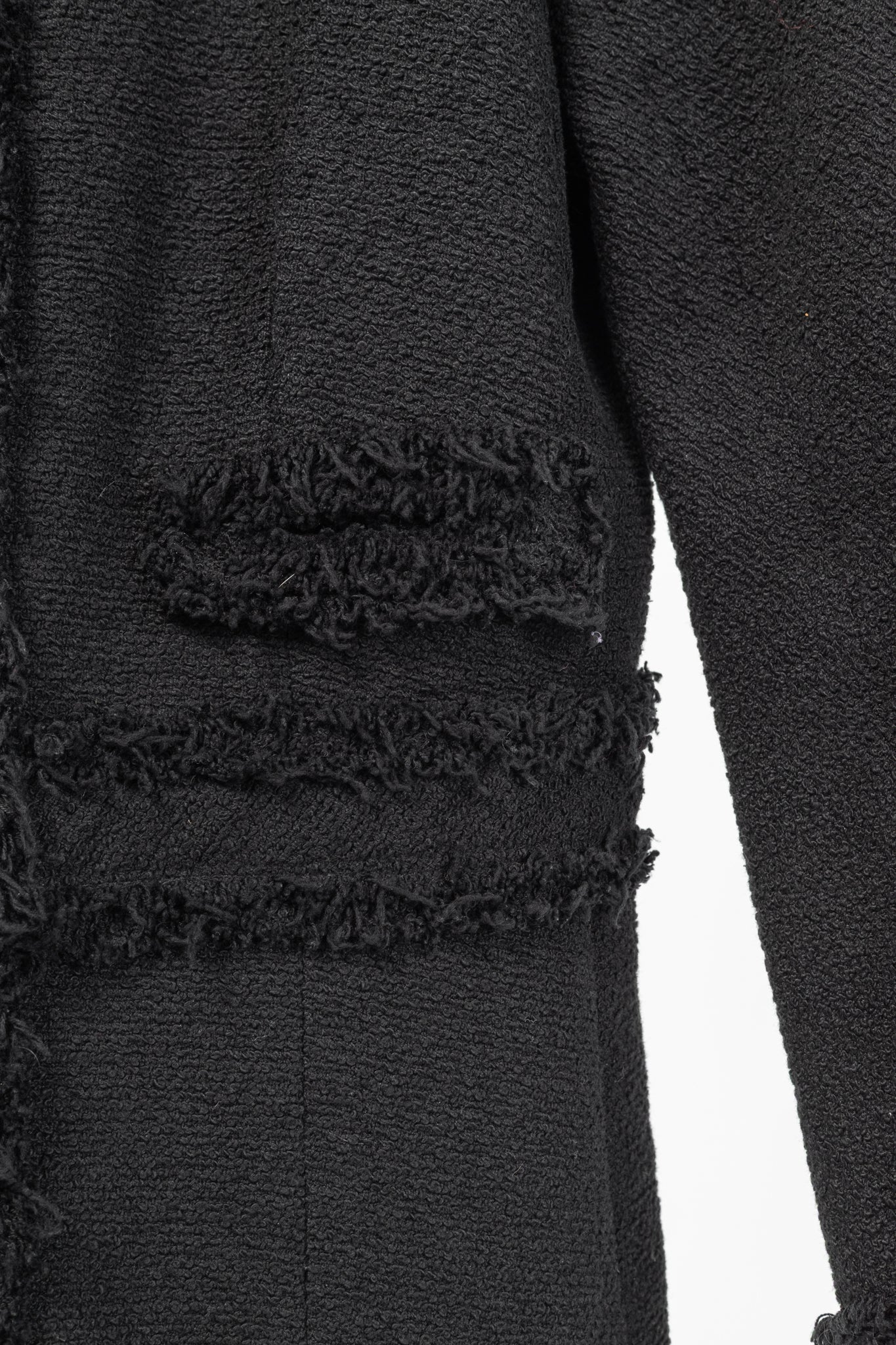 Lida Baday Black Boucle Tweed Fringe-Trim Jacket