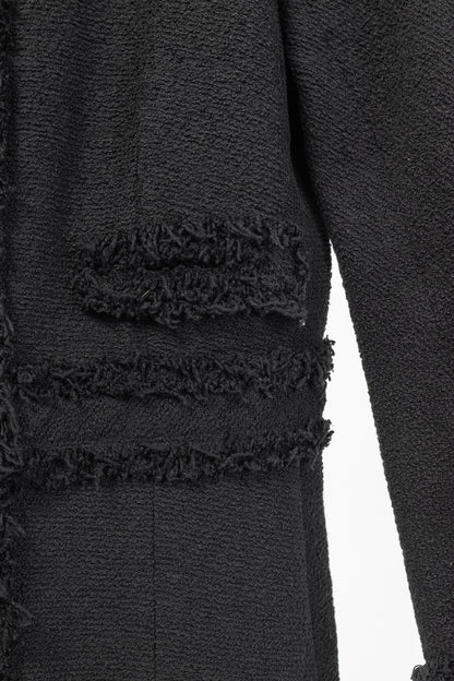 Lida Baday Black Boucle Tweed Fringe-Trim Jacket