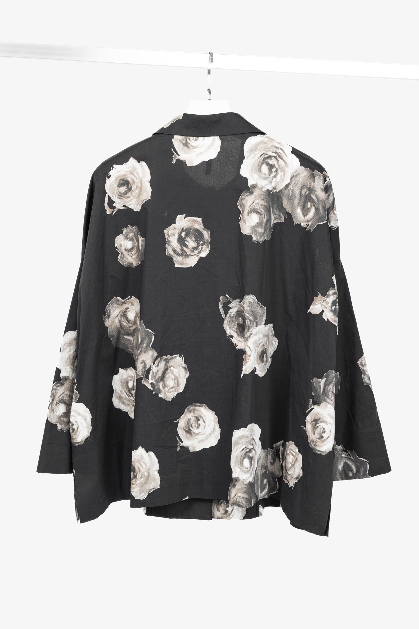 Liviana Conti SS/25 Black Floral-Print Cotton-Poplin Oversized Shirt Jacket