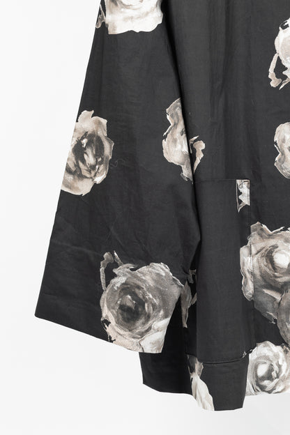 Liviana Conti SS/25 Black Floral-Print Cotton-Poplin Oversized Shirt Jacket