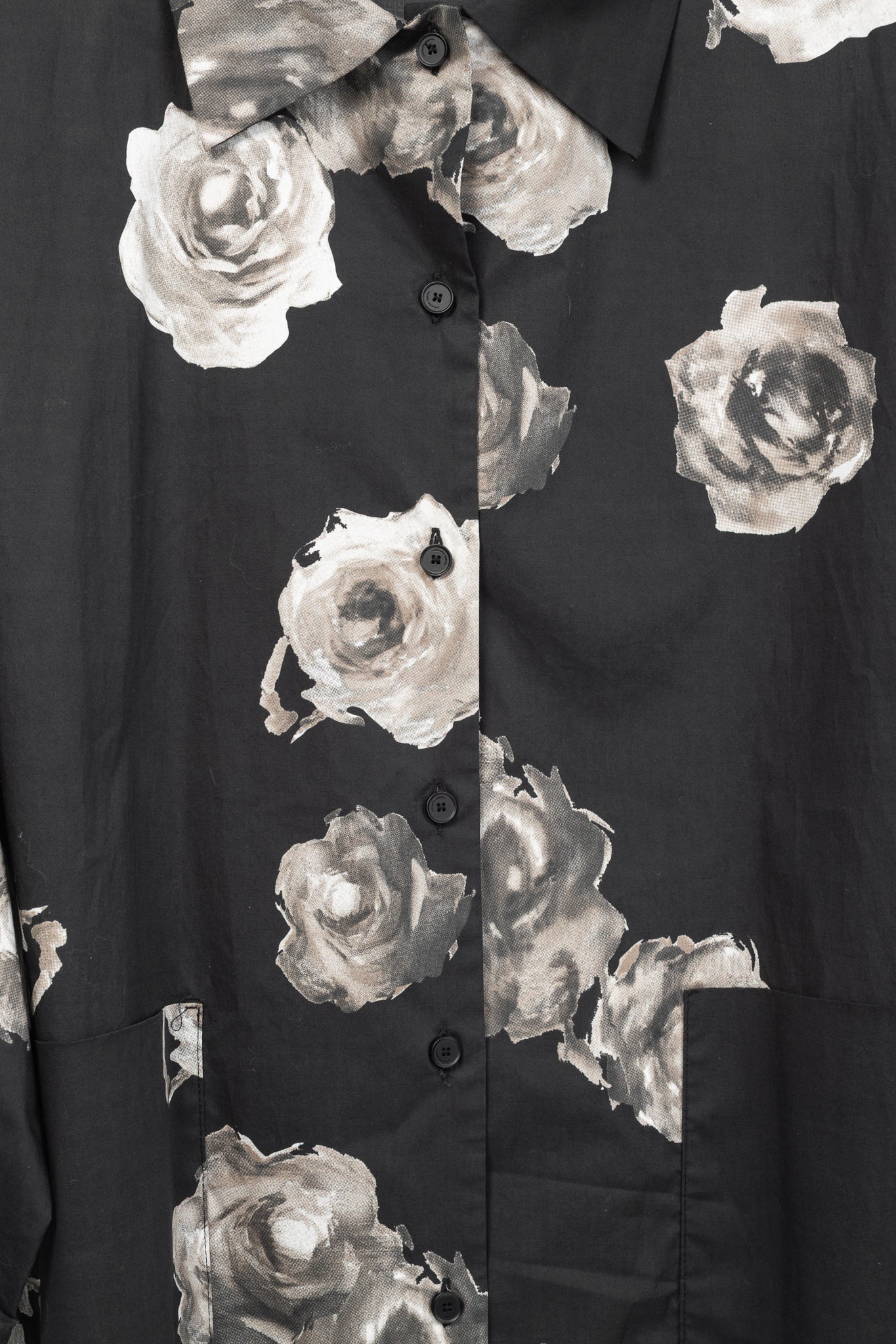 Liviana Conti SS/25 Black Floral-Print Cotton-Poplin Oversized Shirt Jacket