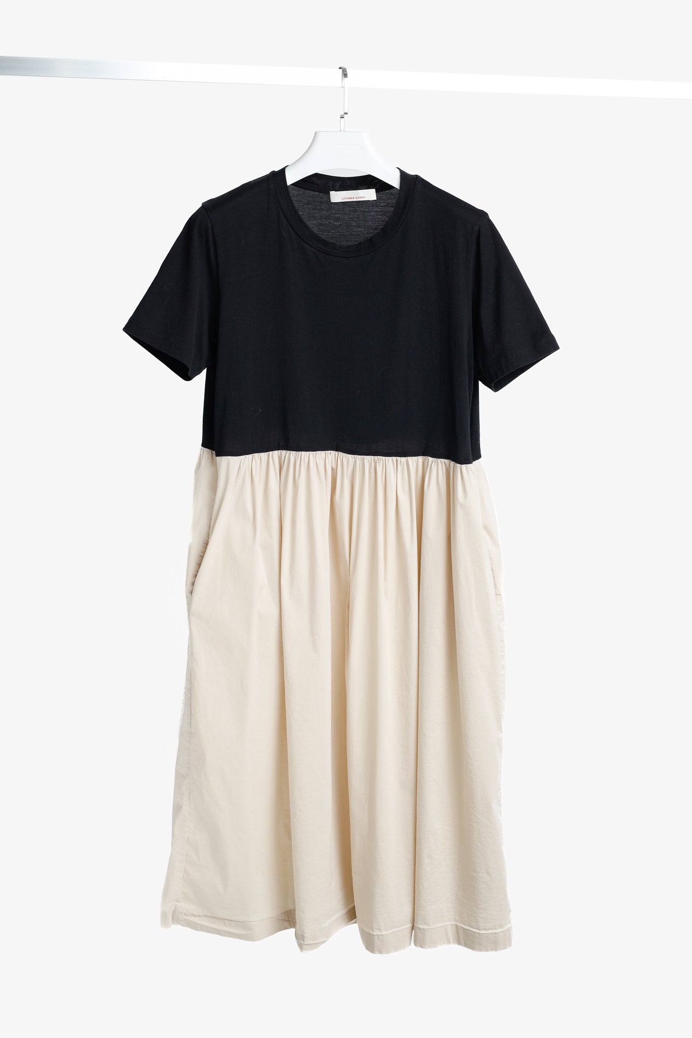Liviana Conti Black & Beige Cotton T-Shirt Midi Dress