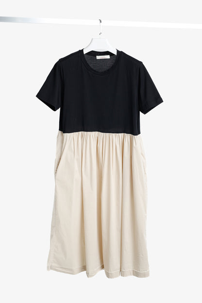 Liviana Conti Black & Beige Cotton T-Shirt Midi Dress