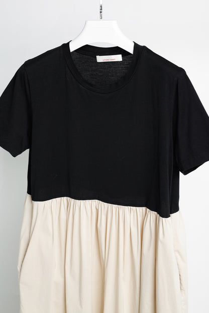 Liviana Conti Black & Beige Cotton T-Shirt Midi Dress