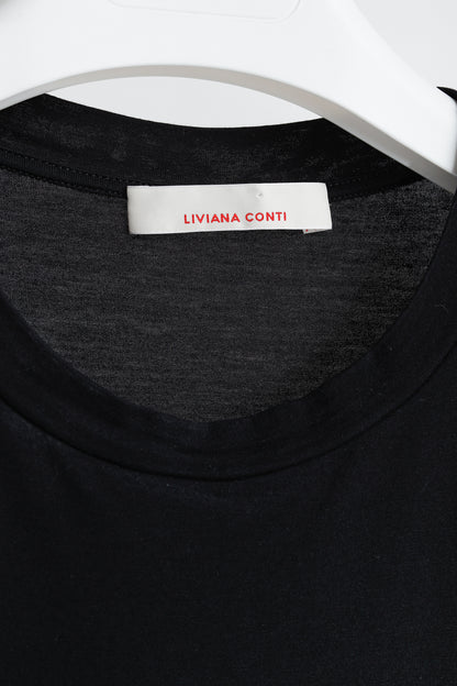 Liviana Conti Black & Beige Cotton T-Shirt Midi Dress