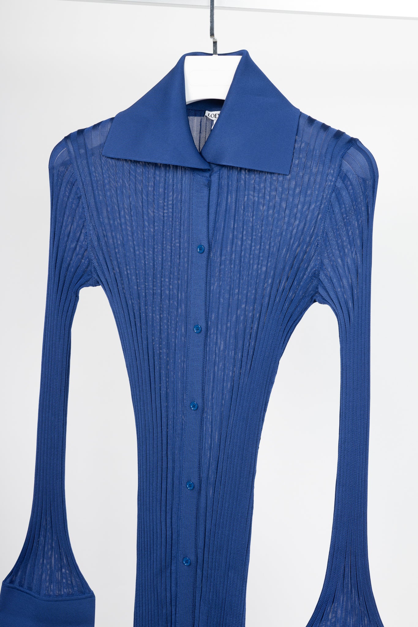 Loewe Night Blue Ribbed-Knit Buttoned Midi Dress