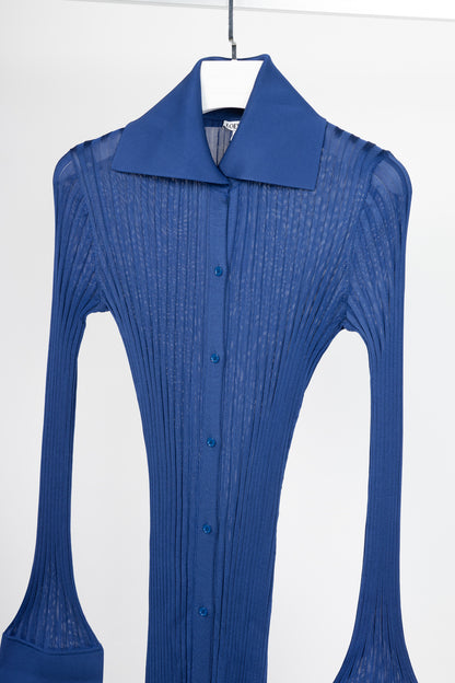 Loewe Night Blue Ribbed-Knit Buttoned Midi Dress