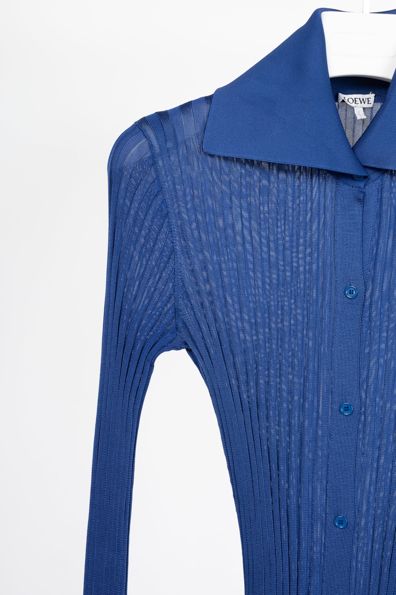 Loewe Night Blue Ribbed-Knit Buttoned Midi Dress