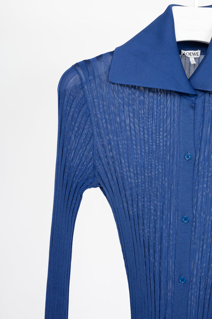Loewe Night Blue Ribbed-Knit Buttoned Midi Dress