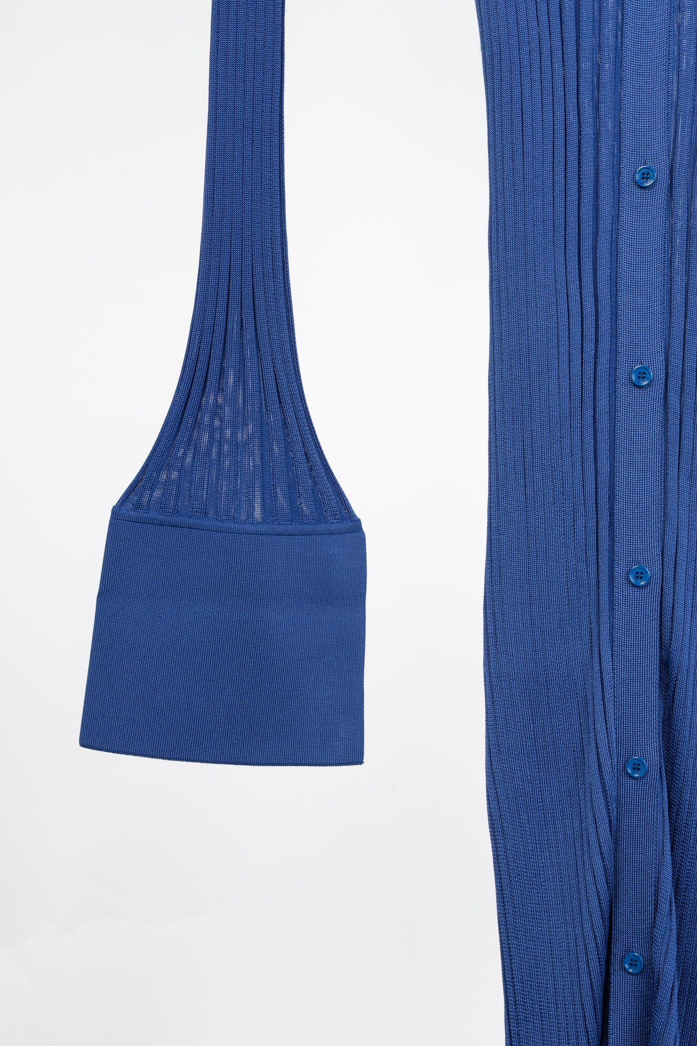 Loewe Night Blue Ribbed-Knit Buttoned Midi Dress