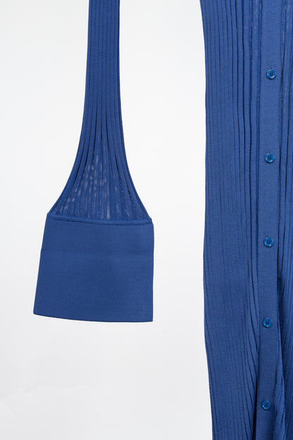 Loewe Night Blue Ribbed-Knit Buttoned Midi Dress