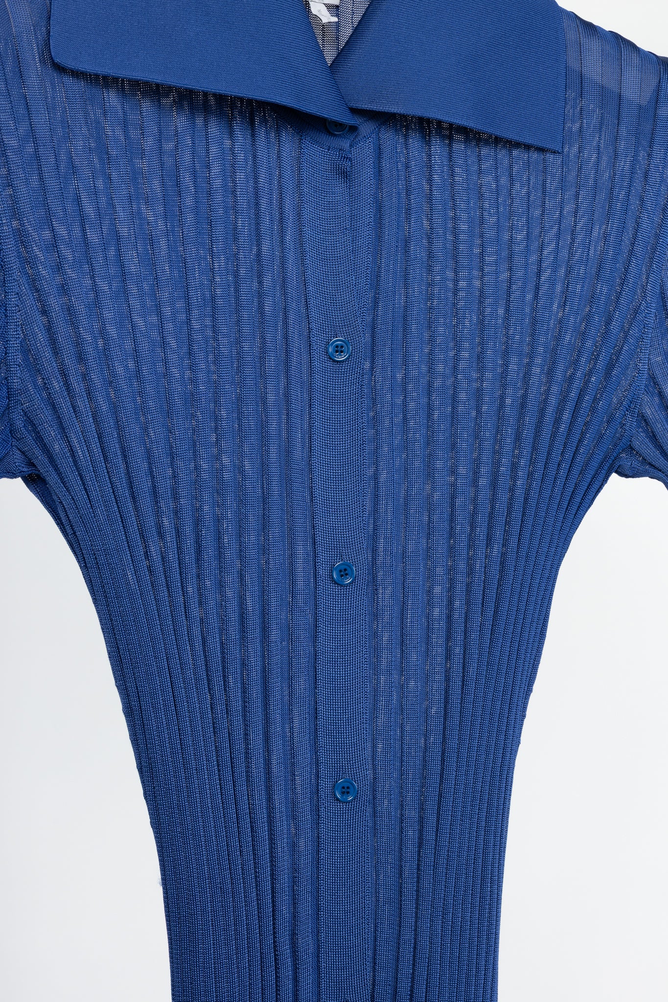 Loewe Night Blue Ribbed-Knit Buttoned Midi Dress