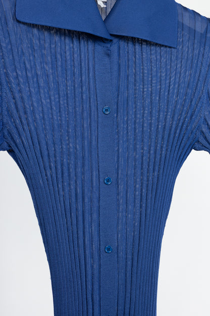 Loewe Night Blue Ribbed-Knit Buttoned Midi Dress