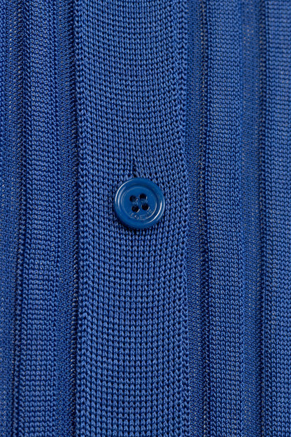 Loewe Night Blue Ribbed-Knit Buttoned Midi Dress