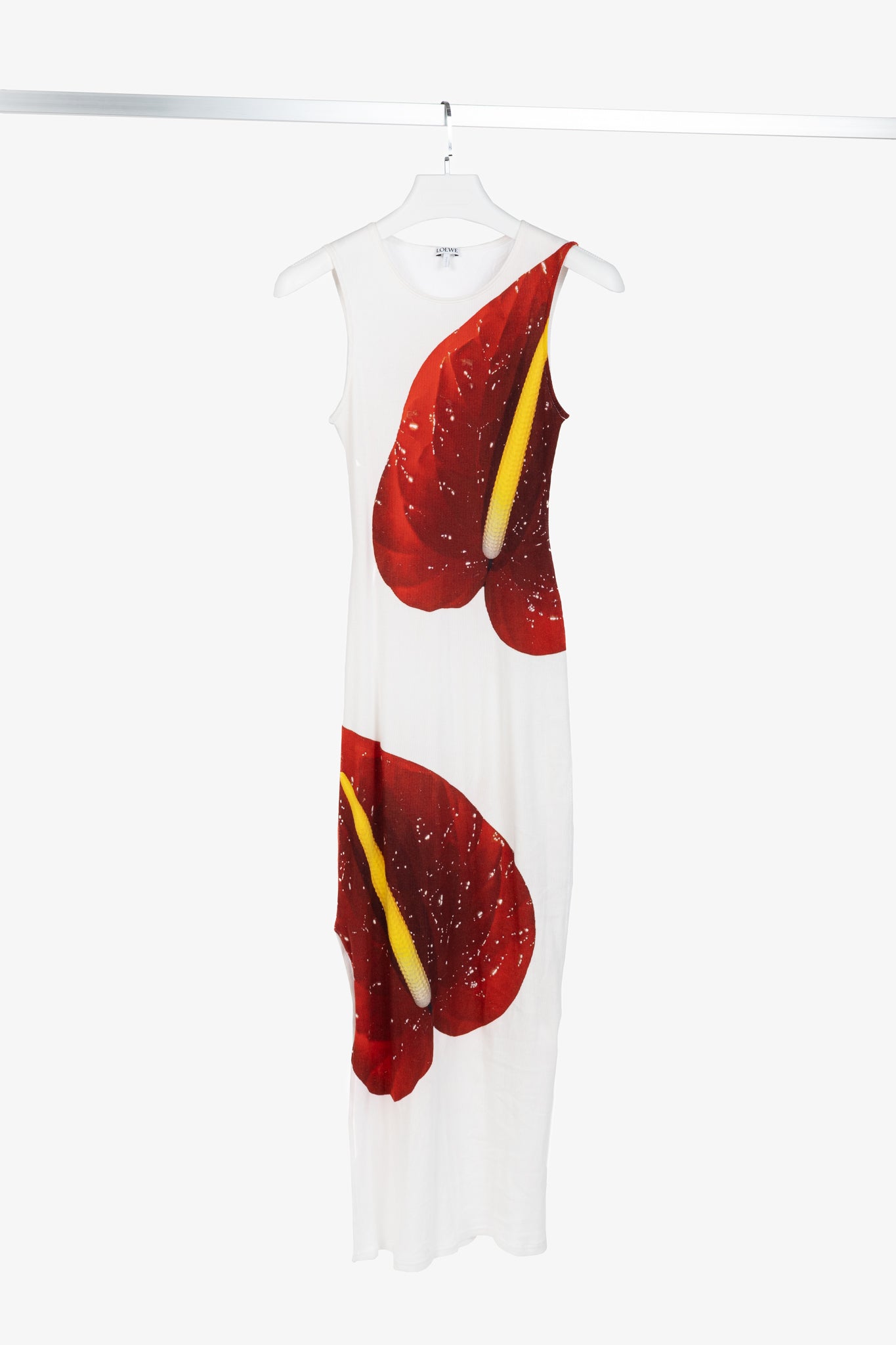 Loewe SS/23 White Anthurium Floral Ribbed-Cotton Maxi Tank Dress