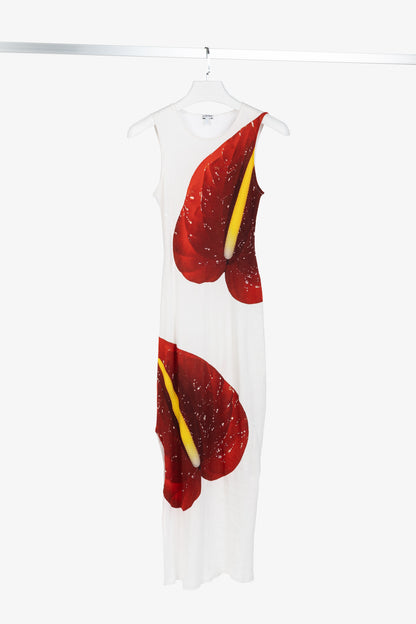 Loewe SS/23 White Anthurium Floral Ribbed-Cotton Maxi Tank Dress