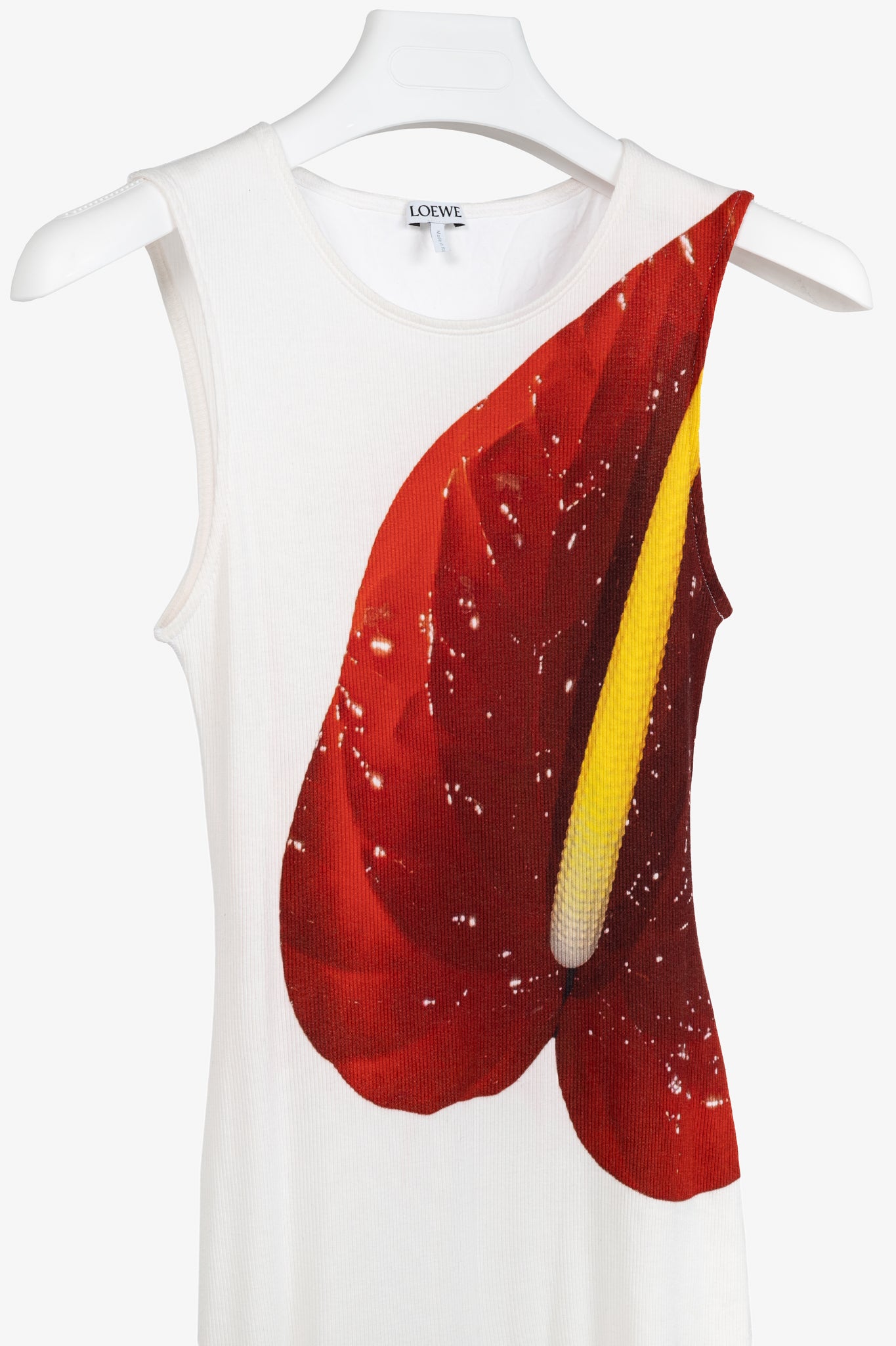 Loewe SS/23 White Anthurium Floral Ribbed-Cotton Maxi Tank Dress