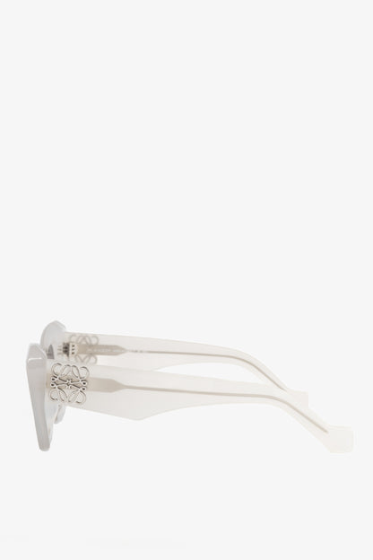 Loewe LW40036I Transparent White Anagram-Temple Cat-Eye Sunglasses