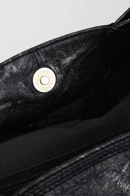 Loewe Nappa Aire Metallic Black Sheep Skin Anagram Handbag