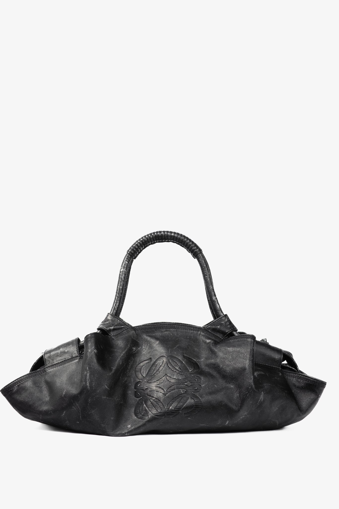 Loewe Nappa Aire Metallic Black Sheep Skin Anagram Handbag
