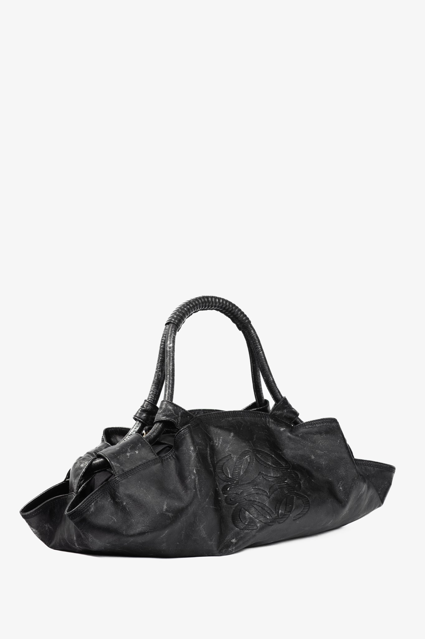Loewe Nappa Aire Metallic Black Sheep Skin Anagram Handbag