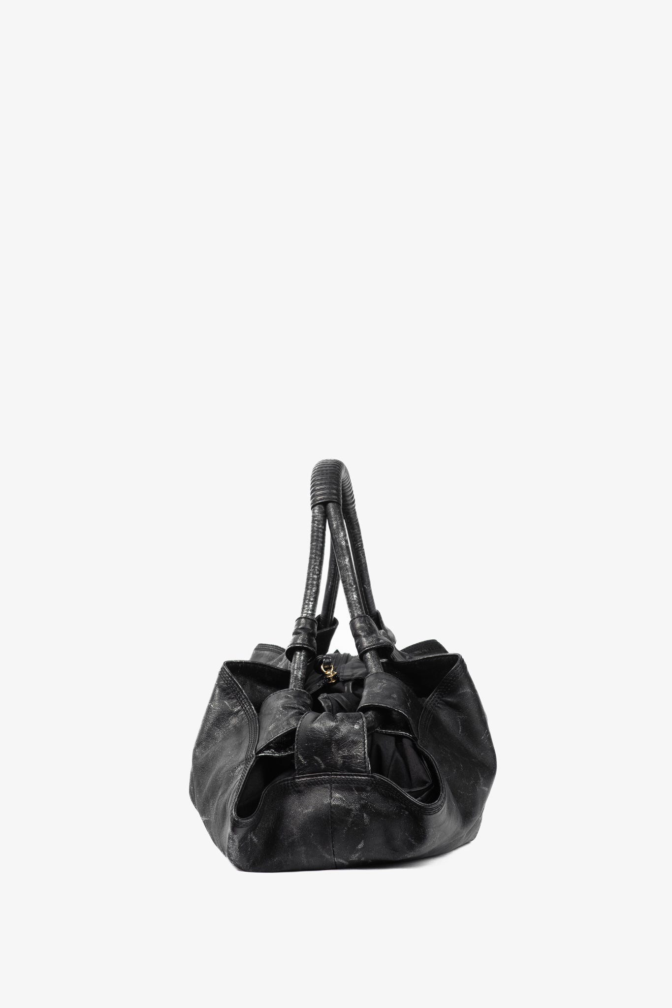 Loewe Nappa Aire Metallic Black Sheep Skin Anagram Handbag
