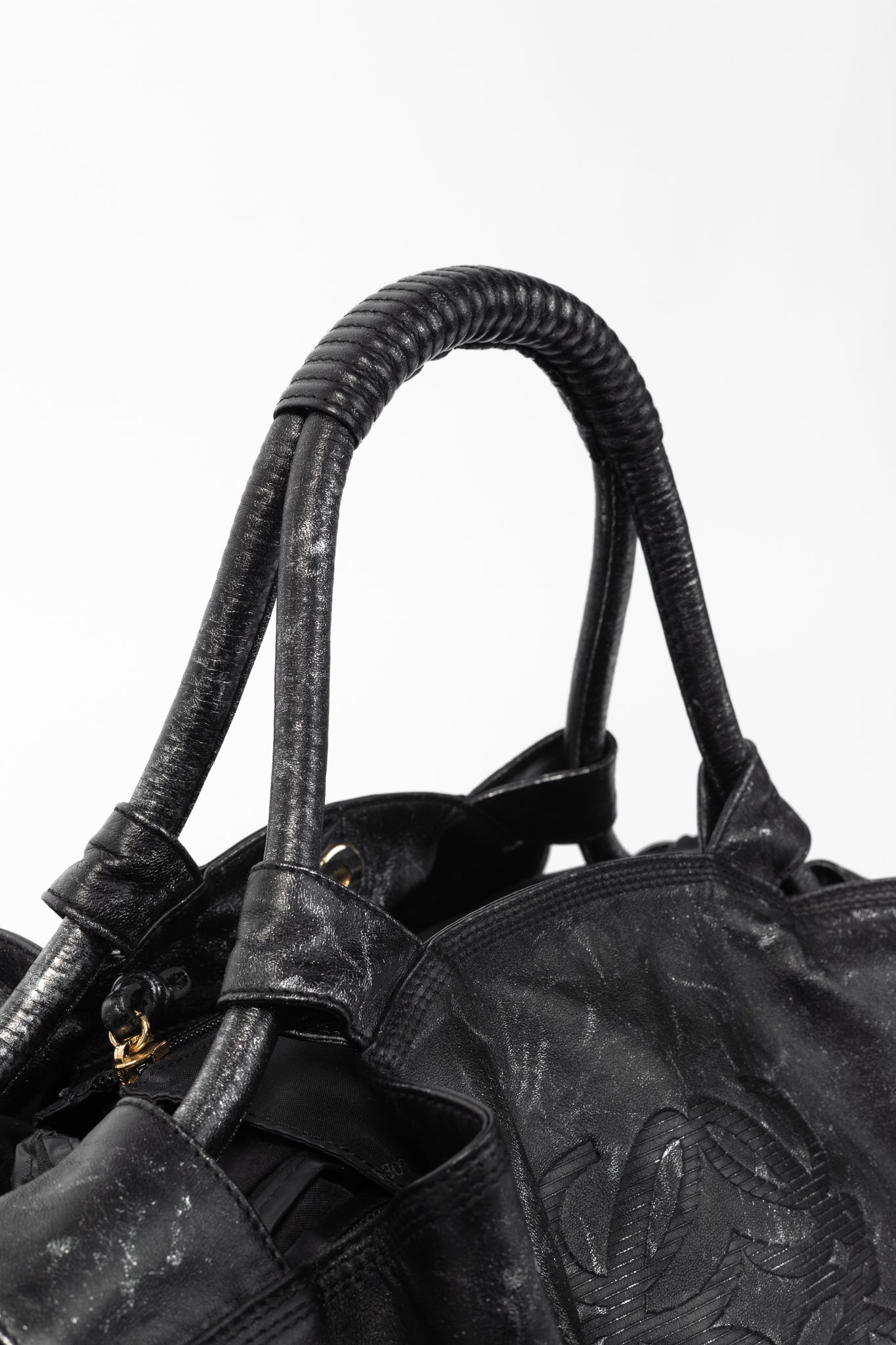 Loewe Nappa Aire Metallic Black Sheep Skin Anagram Handbag
