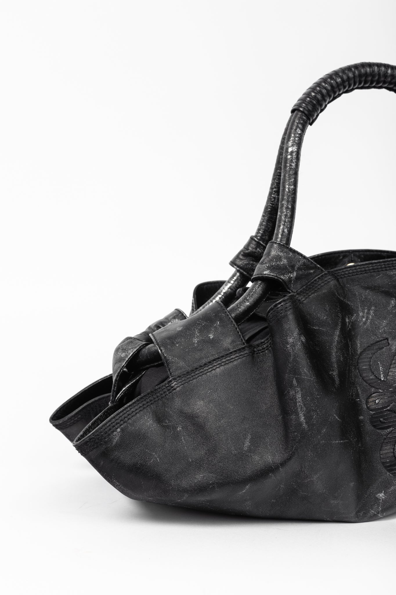 Loewe Nappa Aire Metallic Black Sheep Skin Anagram Handbag