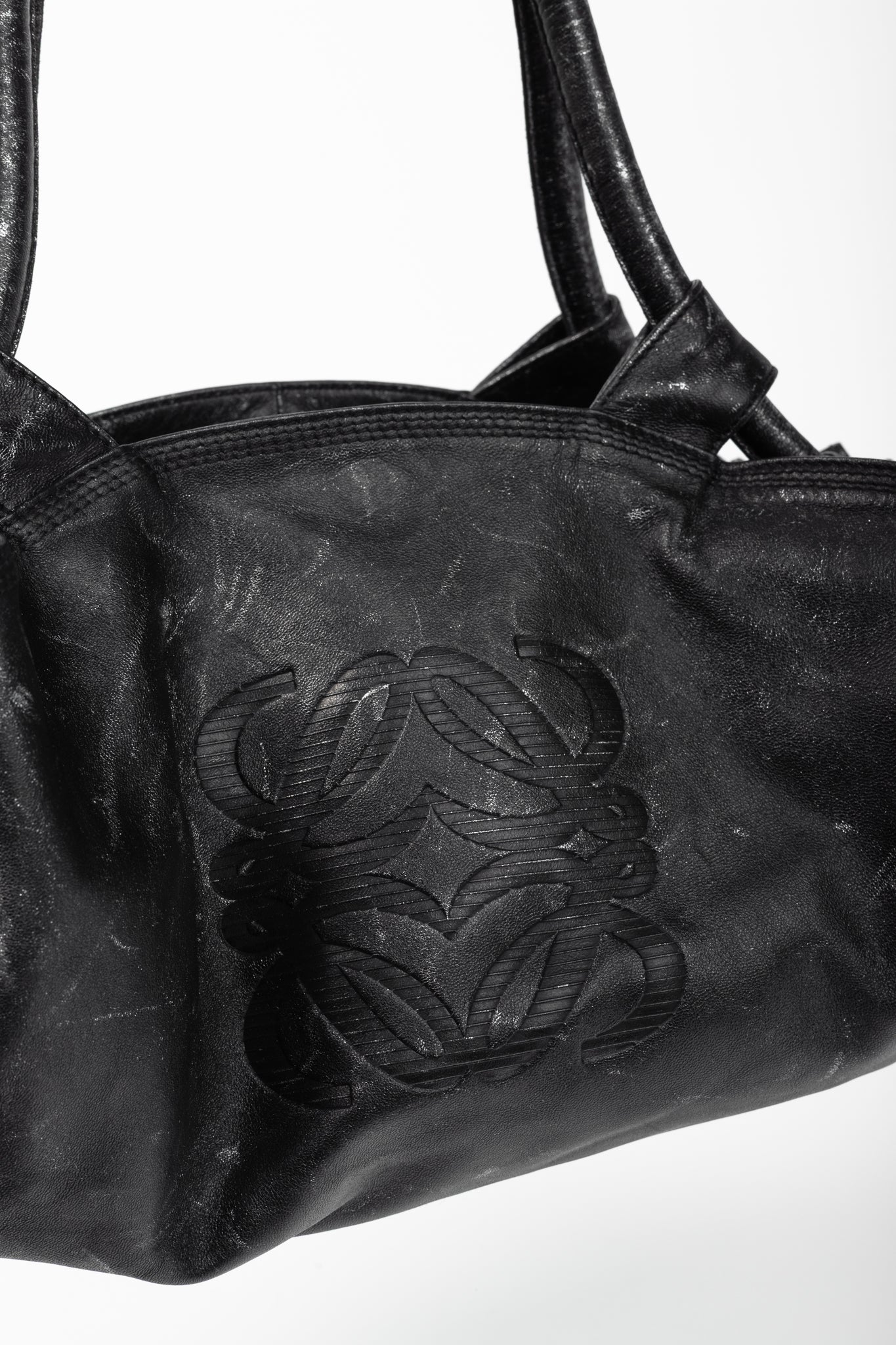 Loewe Nappa Aire Metallic Black Sheep Skin Anagram Handbag