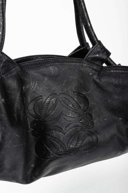 Loewe Nappa Aire Metallic Black Sheep Skin Anagram Handbag