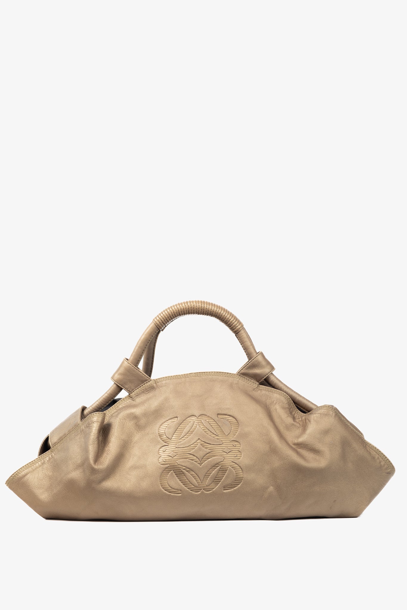 Loewe Nappa Aire Metallic Gold Sheep Skin Anagram Handbag