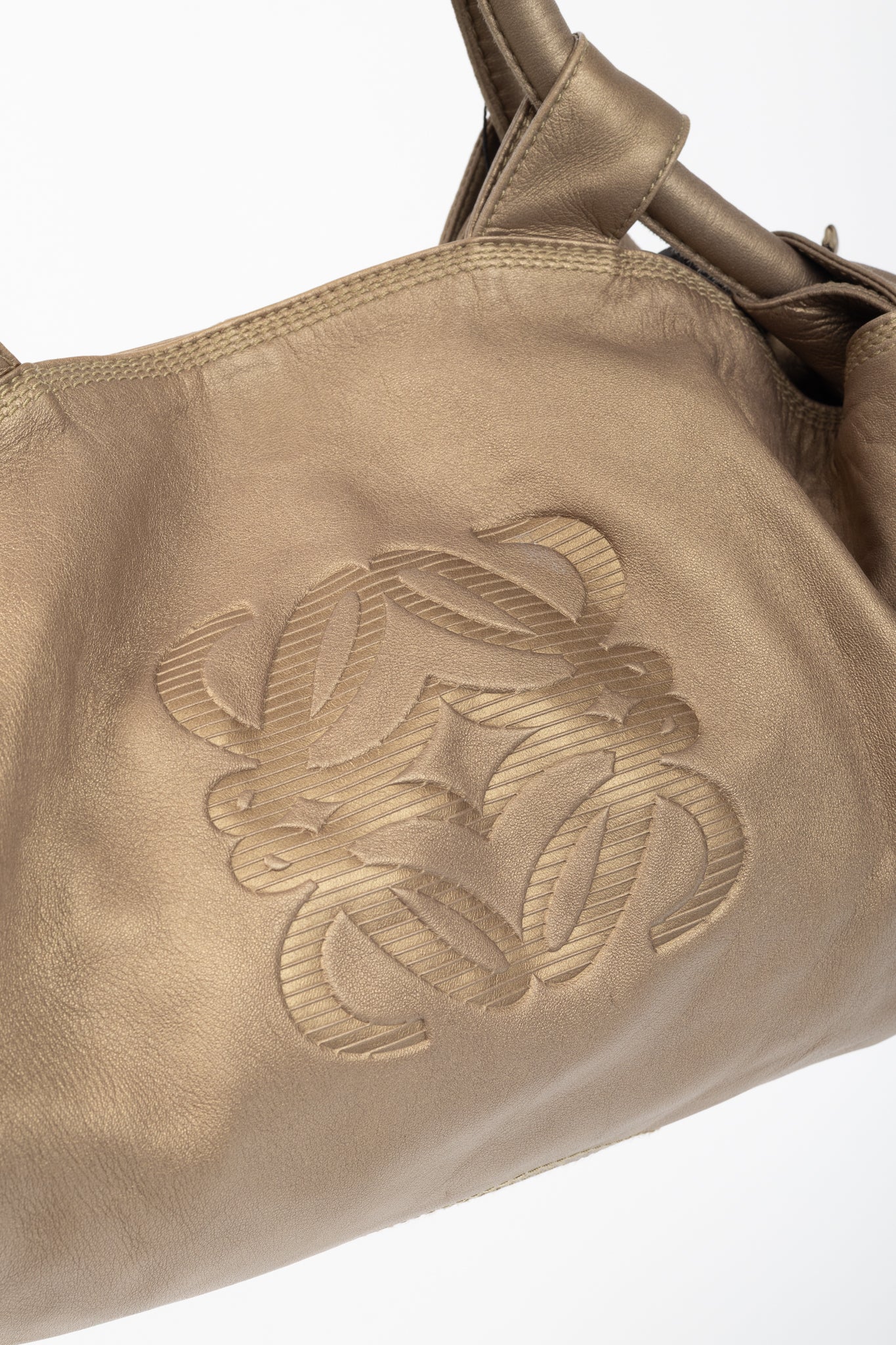 Loewe Nappa Aire Metallic Gold Sheep Skin Anagram Handbag